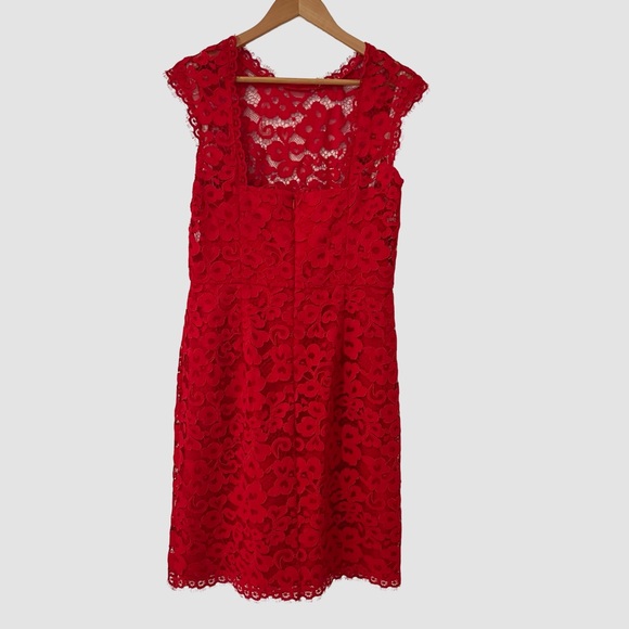 Shoshanna Red Lace Shift Knee Length Dress US 8 - Picture 2 of 7